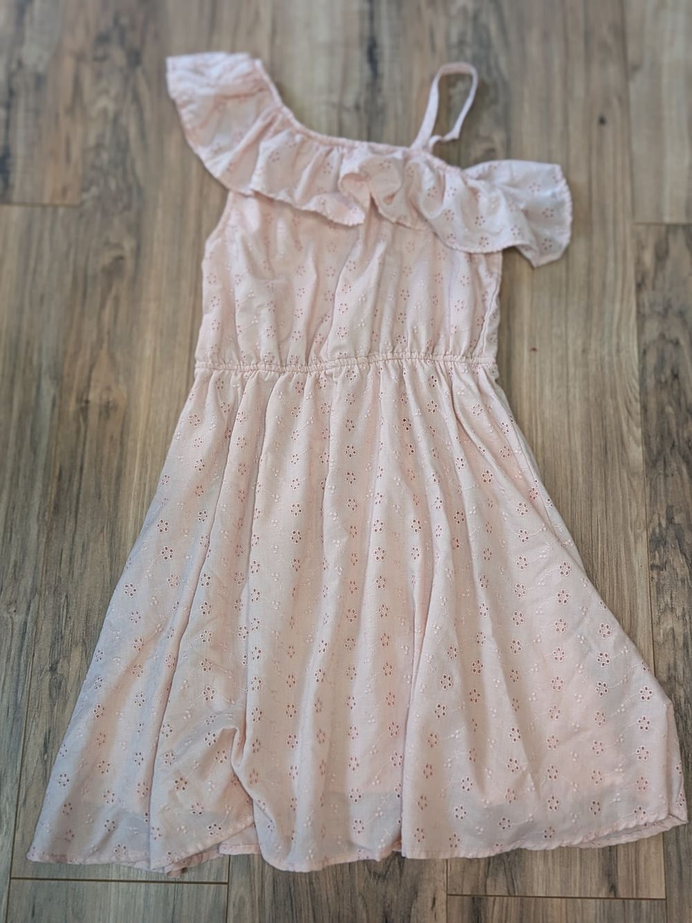 BCBG One-Shoulder Eyelet Ruffled Dress, Light Pink, Girls 14